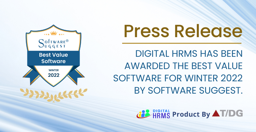 SoftwareSuggest has chosen the Digital HRMS as the Best Value Software for Winter 2022